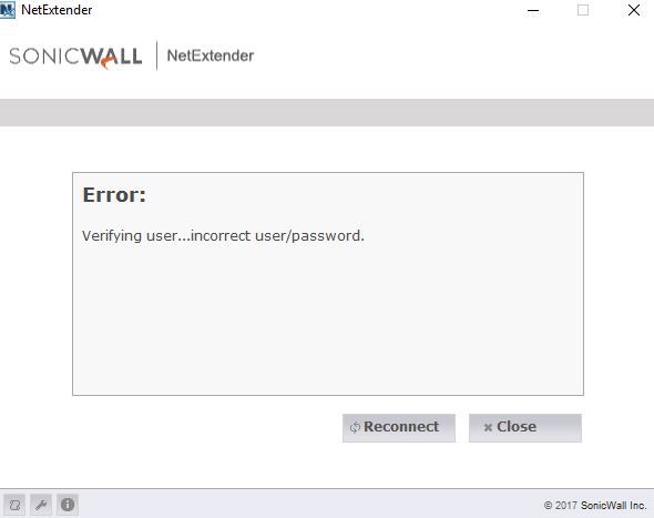 sonicwall netextender stuck on verifying user